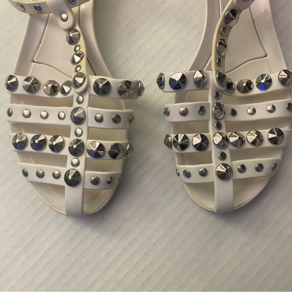 Jimmy Choo Jenny White Sandals with Silver Studs GUC 36 - Picture 3 of 10